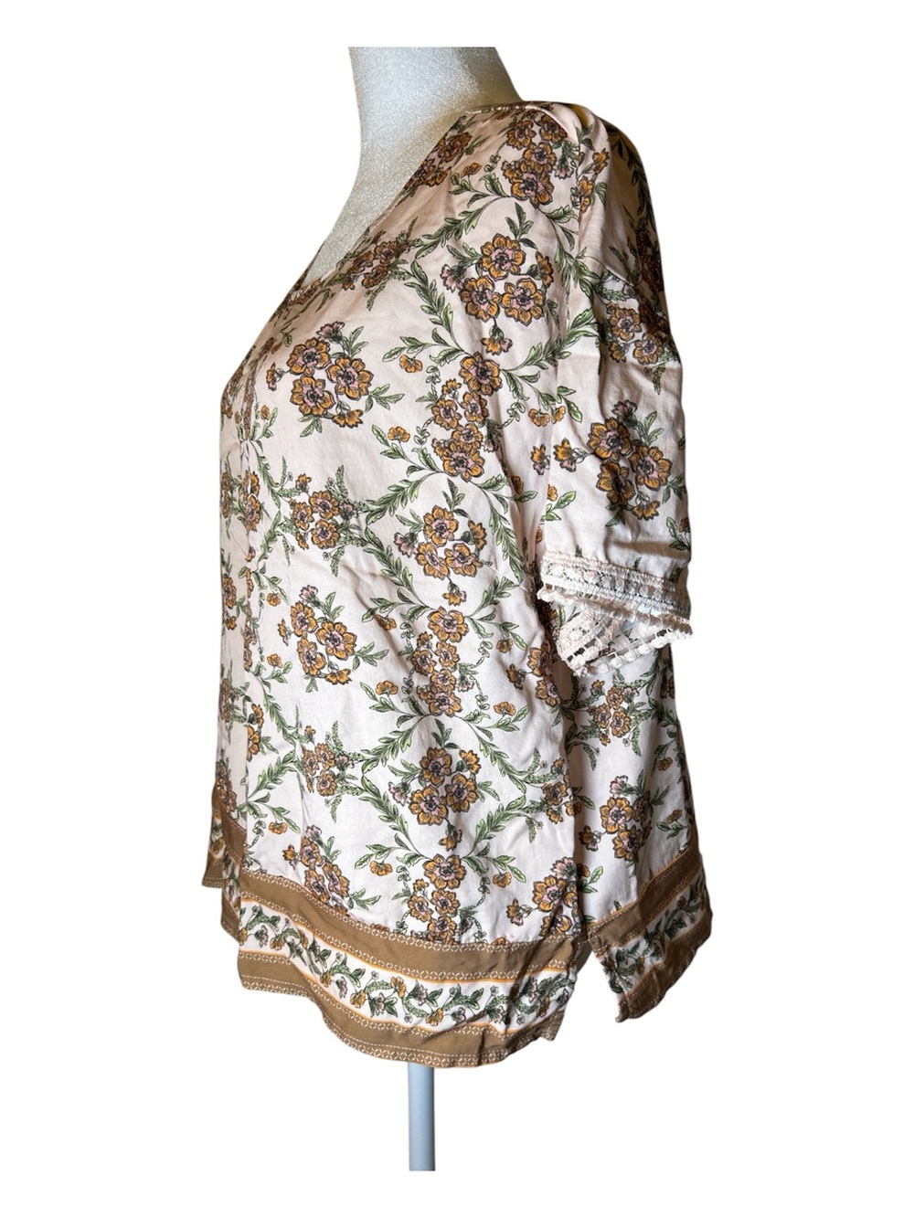 Floral V-Neck Tunic Top in Blush and Mustard